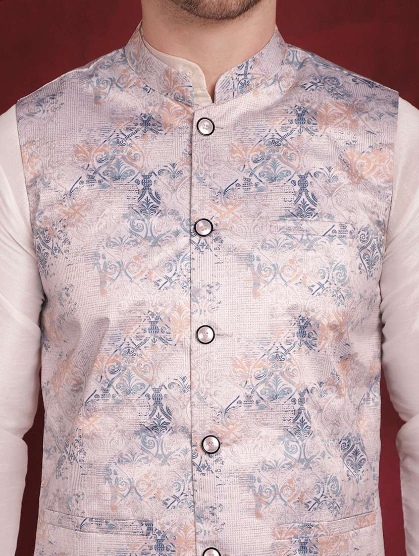 men solid kurta pyjama set with printed jacket - 21524878 - Standard Image - 5