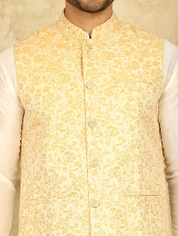 men mandarin neck kurta pyjama with jacket ethnic wear set - 21524879 -  Standard Image - 5