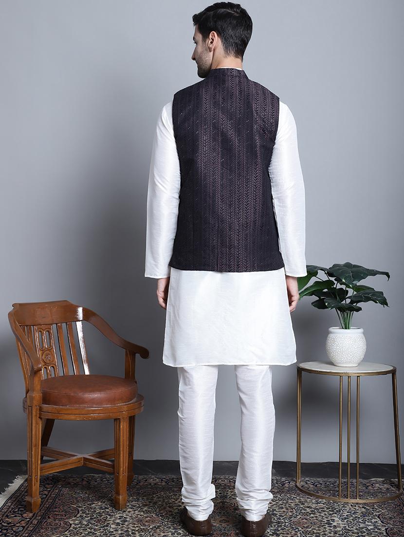 men solid kurta pyjama set with printed jacket - 21524880 - Standard Image - 3