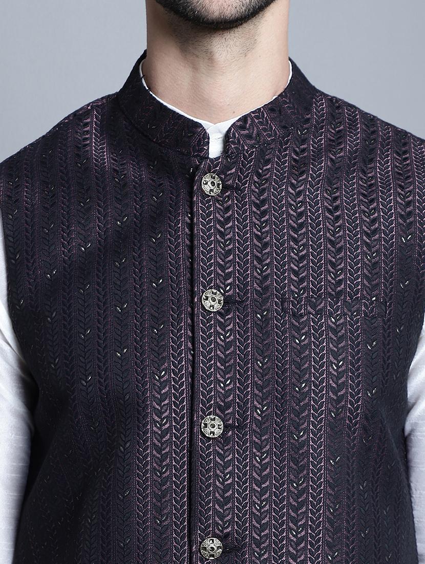 men solid kurta pyjama set with printed jacket - 21524880 - Standard Image - 5