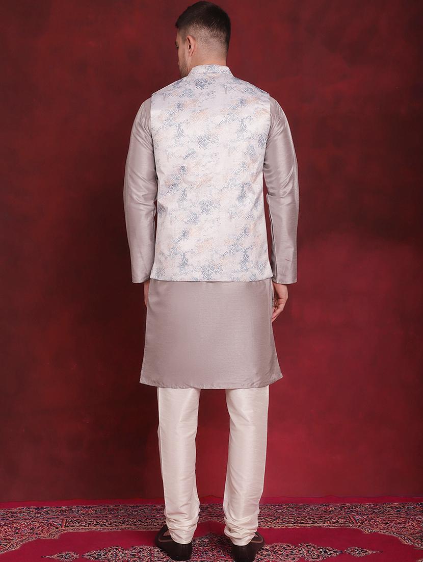 men solid kurta pyjama set with printed jacket - 21524887 - Standard Image - 3