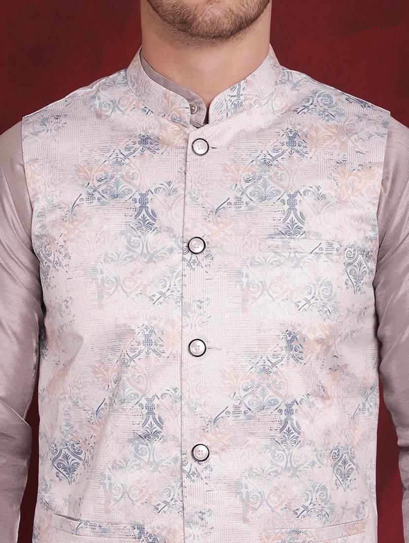 men solid kurta pyjama set with printed jacket - 21524887 - Standard Image - 5
