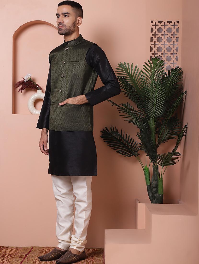 men solid kurta pyjama set with printed jacket - 21524901 - Zoom Image - 0