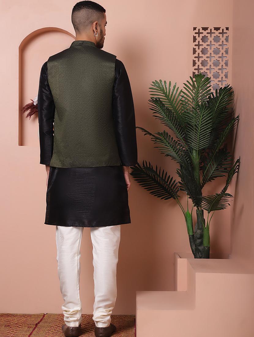 men solid kurta pyjama set with printed jacket - 21524901 - Standard Image - 3