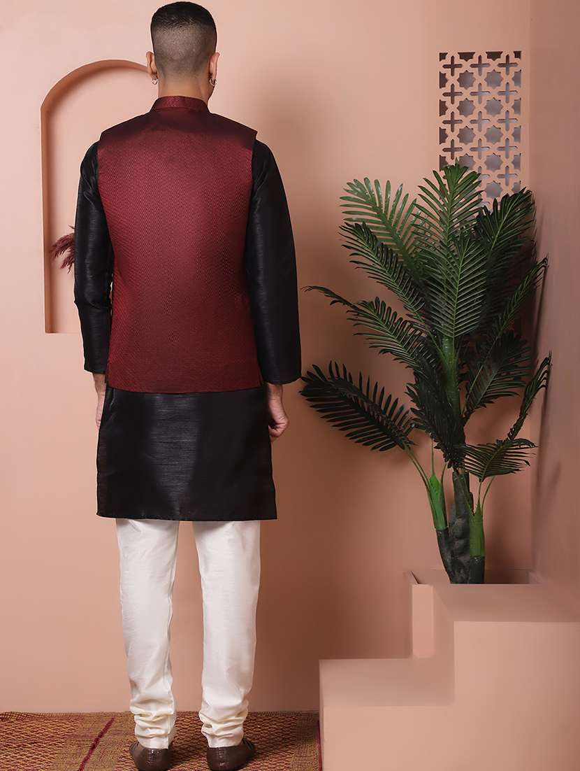 men solid kurta pyjama set with printed jacket - 21524902 - Standard Image - 3