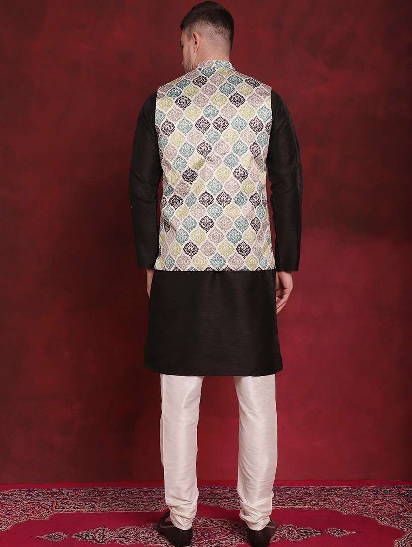 men solid kurta pyjama set with printed jacket - 21524905 - Standard Image - 3