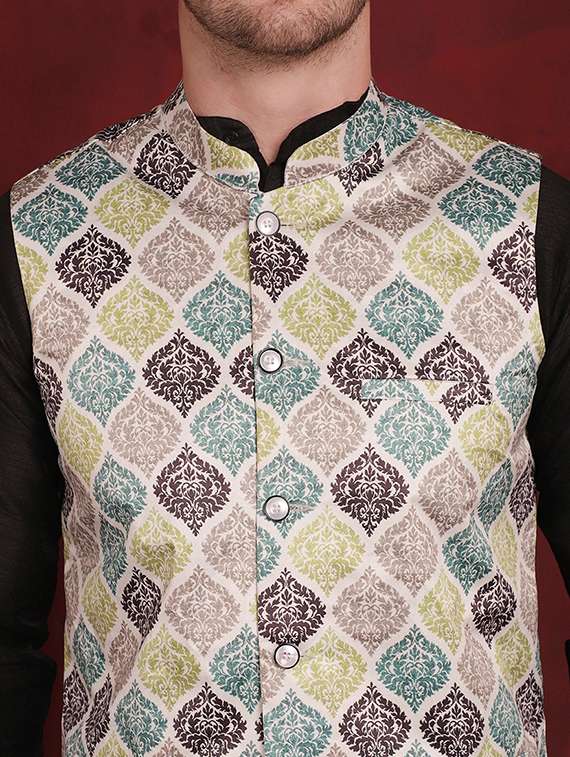 men solid kurta pyjama set with printed jacket - 21524905 - Standard Image - 5