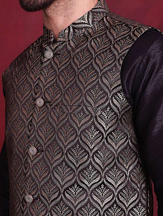 men mandarin neck silk kurta bottom with jacket ethnic wear set - 21524908 - Standard Image - 5