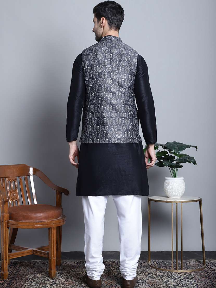 men solid kurta pyjama set with printed jacket - 21524909 - Standard Image - 3