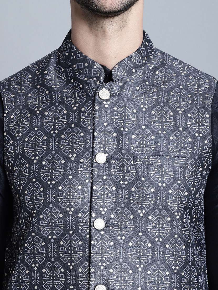 men solid kurta pyjama set with printed jacket - 21524909 - Standard Image - 5