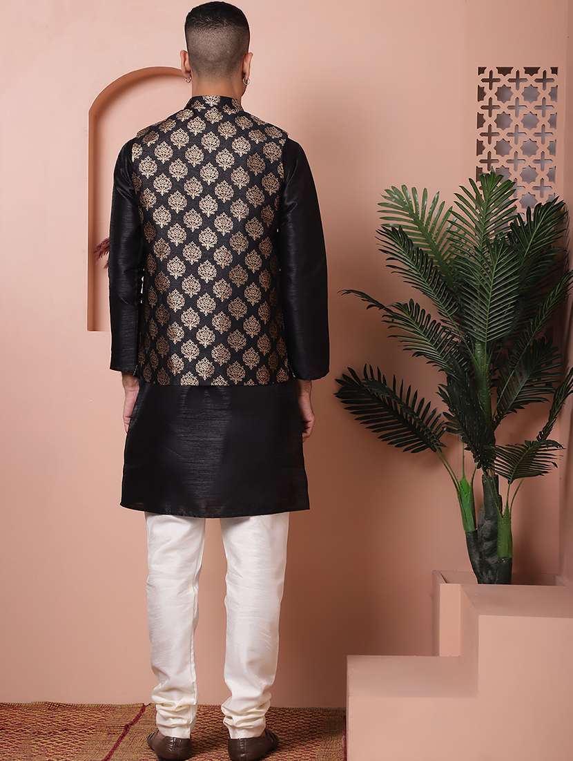 men solid kurta pyjama set with printed jacket - 21524910 - Standard Image - 3