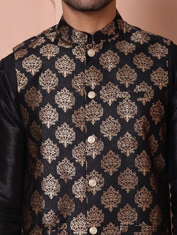 men solid kurta pyjama set with printed jacket - 21524910 - Standard Image - 5