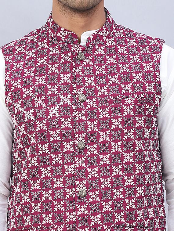 men mandarin neck silk kurta bottom with jacket ethnic wear set - 21524917 - Standard Image - 5