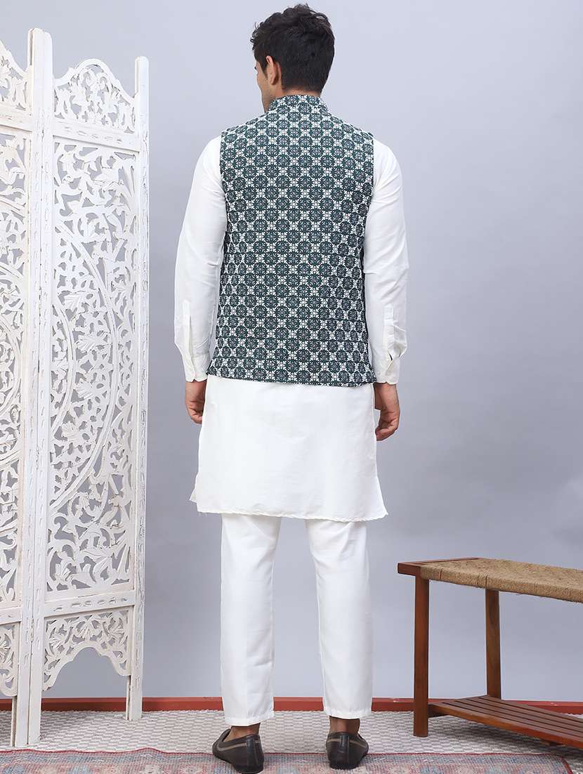 men solid kurta pyjama set with printed jacket - 21524918 -  Standard Image - 3
