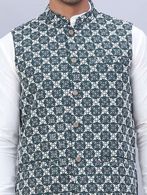 men solid kurta pyjama set with printed jacket - 21524918 -  Standard Image - 5