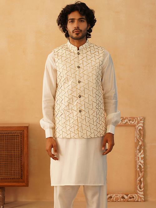 men solid kurta pyjama set with printed jacket - 21524920 -  Standard Image - 0