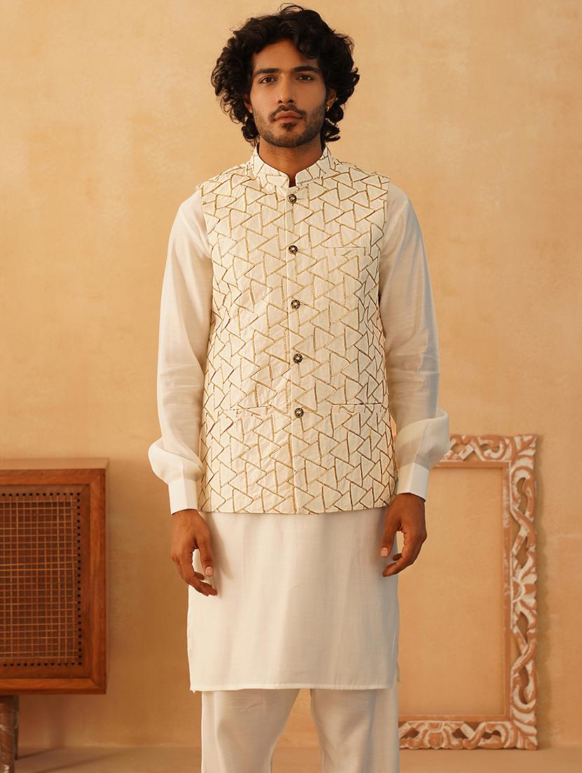 men solid kurta pyjama set with printed jacket - 21524920 -  Zoom Image - 0