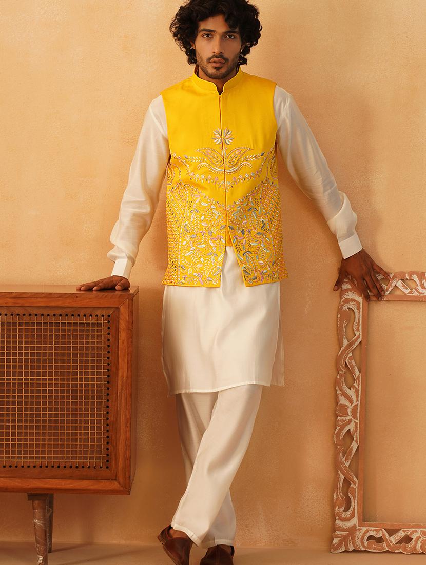 men mandarin neck kurta bottom with jacket ethnic wear set - 21524922 - Standard Image - 3