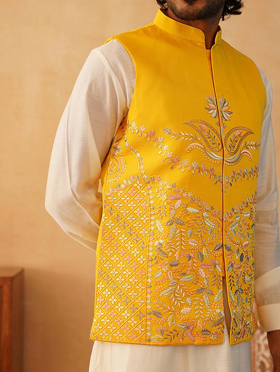 men mandarin neck kurta bottom with jacket ethnic wear set - 21524922 - Standard Image - 5