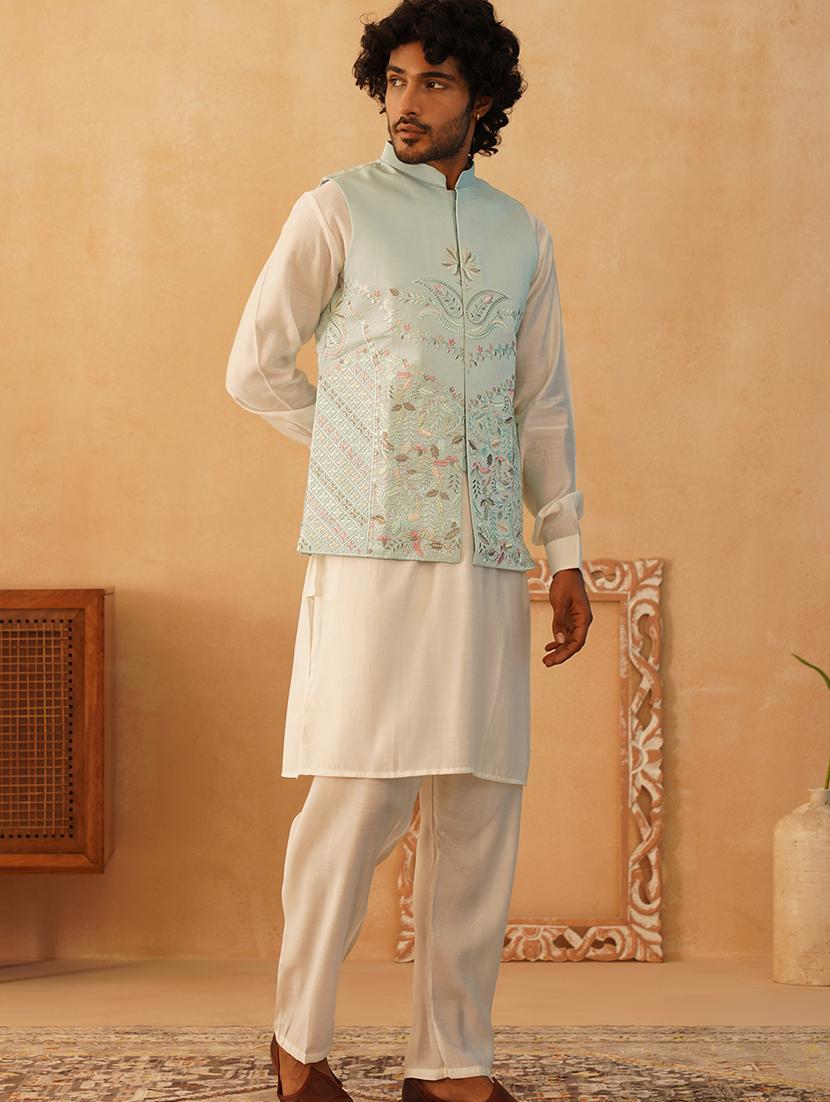 men mandarin neck kurta bottom with jacket ethnic wear set - 21524923 - Standard Image - 3