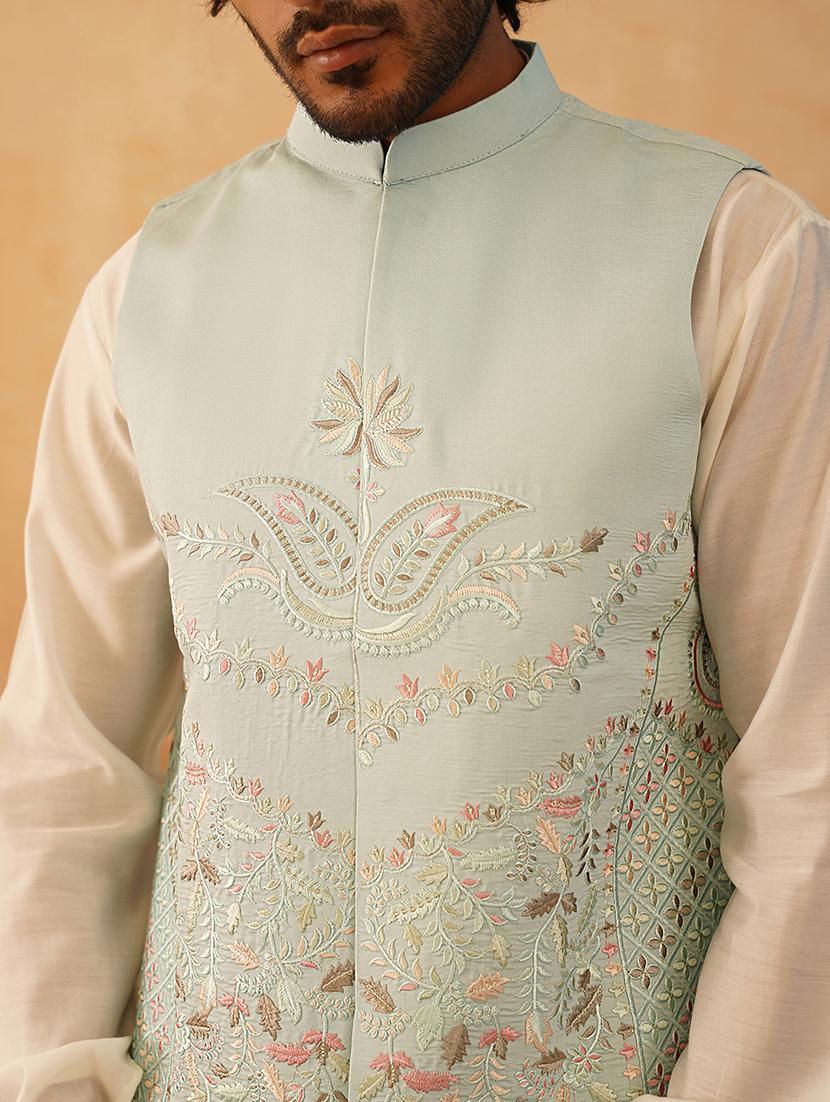 men mandarin neck kurta bottom with jacket ethnic wear set - 21524923 - Standard Image - 5