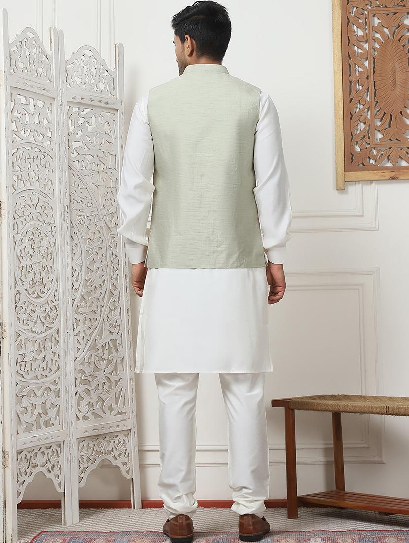 men mandarin neck kurta bottom with jacket ethnic wear set - 21524926 - Standard Image - 3