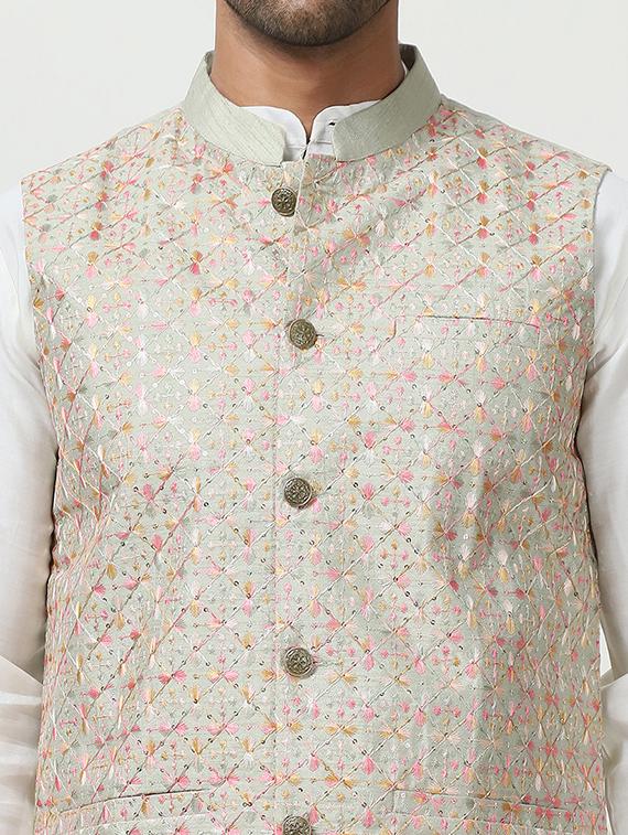 men mandarin neck kurta bottom with jacket ethnic wear set - 21524926 - Standard Image - 5