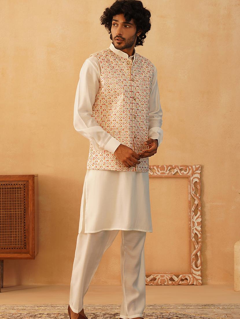 men solid kurta pyjama set with printed jacket - 21524927 - Zoom Image - 0