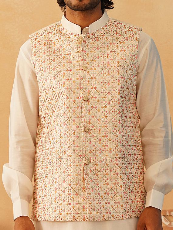 men solid kurta pyjama set with printed jacket - 21524927 - Standard Image - 5