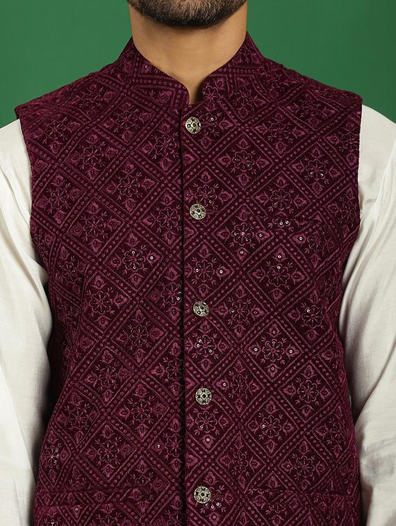 men solid kurta pyjama set with printed jacket - 21524928 - Standard Image - 5