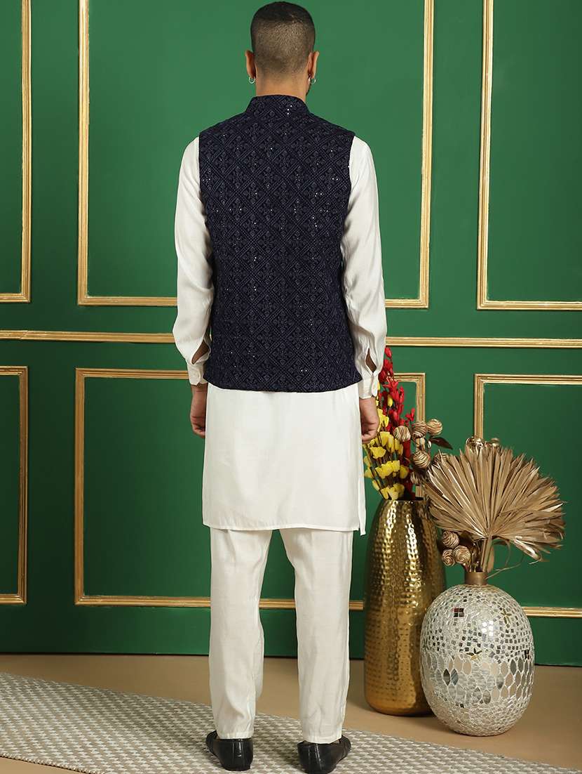 men mandarin neck kurta bottom with jacket ethnic wear set - 21524929 -  Standard Image - 3