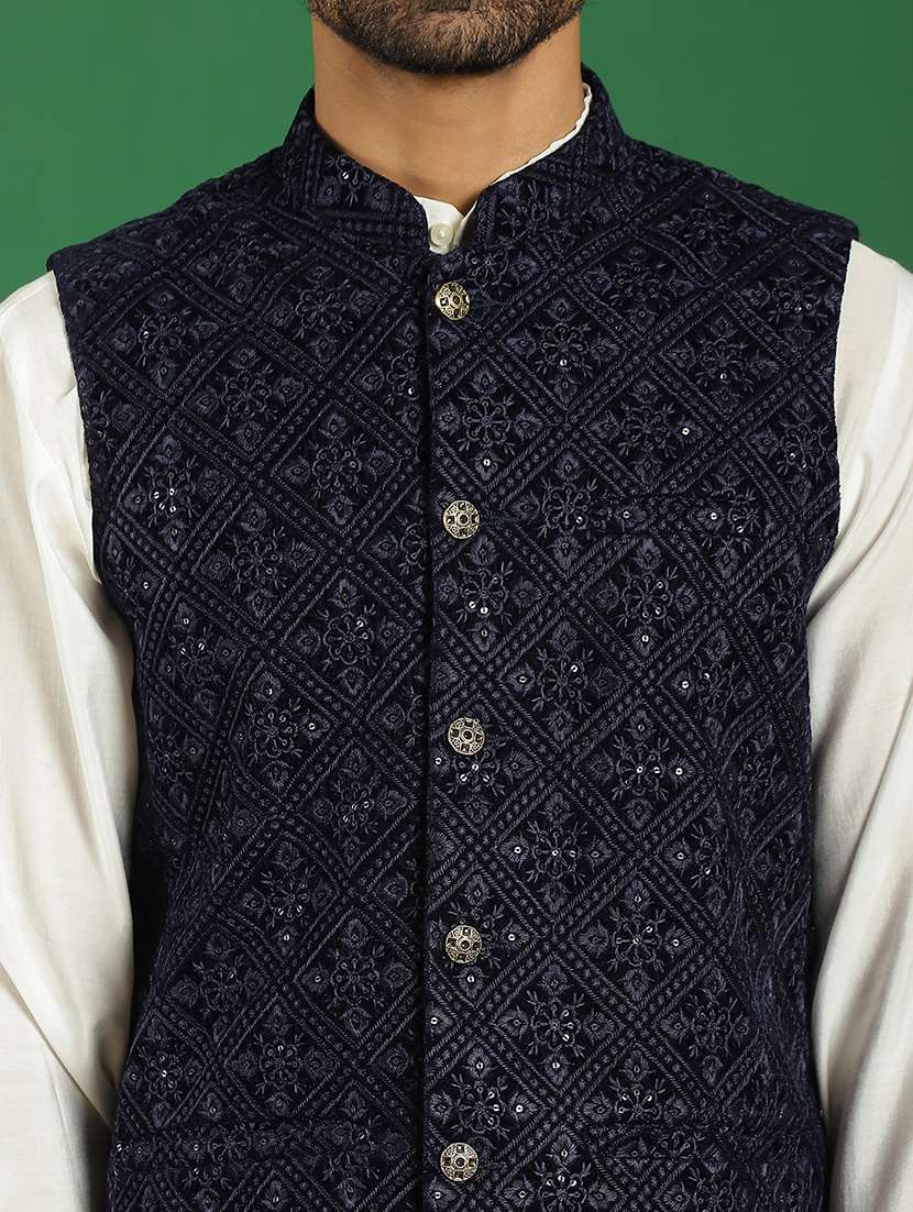 men mandarin neck kurta bottom with jacket ethnic wear set - 21524929 -  Standard Image - 5