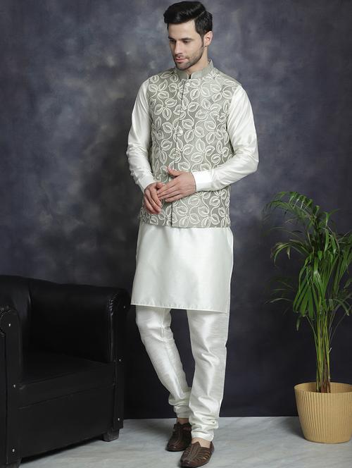 men mandarin neck kurta bottom with jacket ethnic wear set - 21524933 -  Standard Image - 0