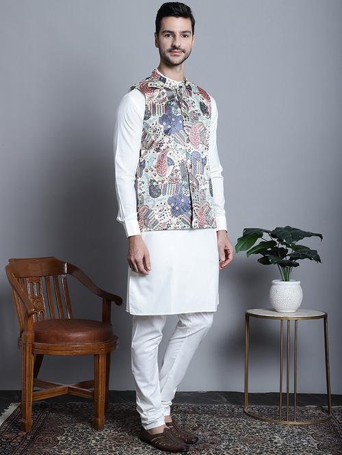 men solid kurta pyjama set with printed jacket - 21524934 -  Standard Image - 0