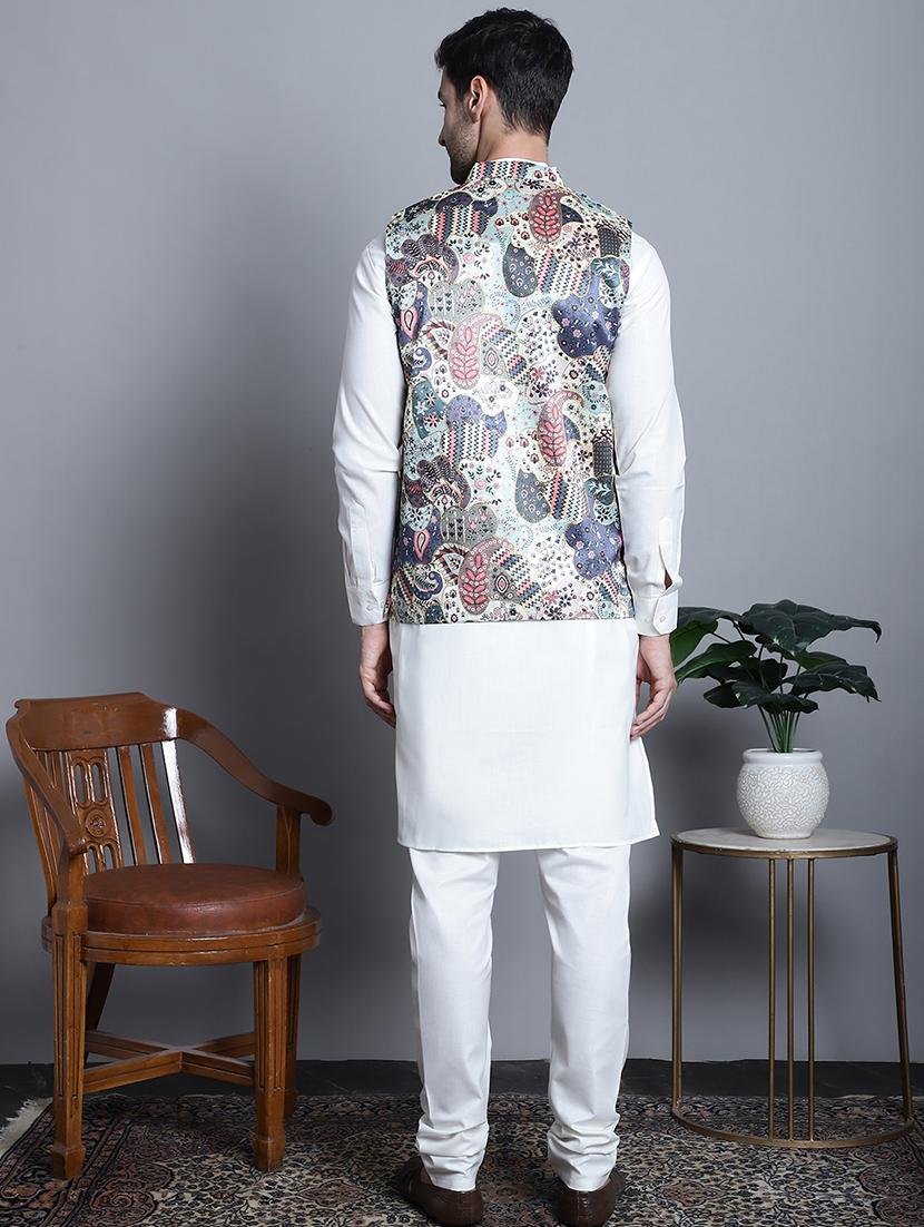 men solid kurta pyjama set with printed jacket - 21524934 - Standard Image - 3