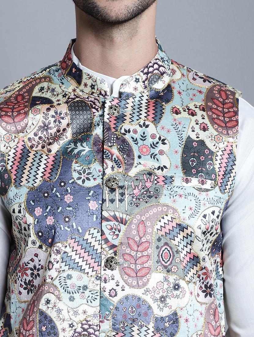 men solid kurta pyjama set with printed jacket - 21524934 - Standard Image - 5