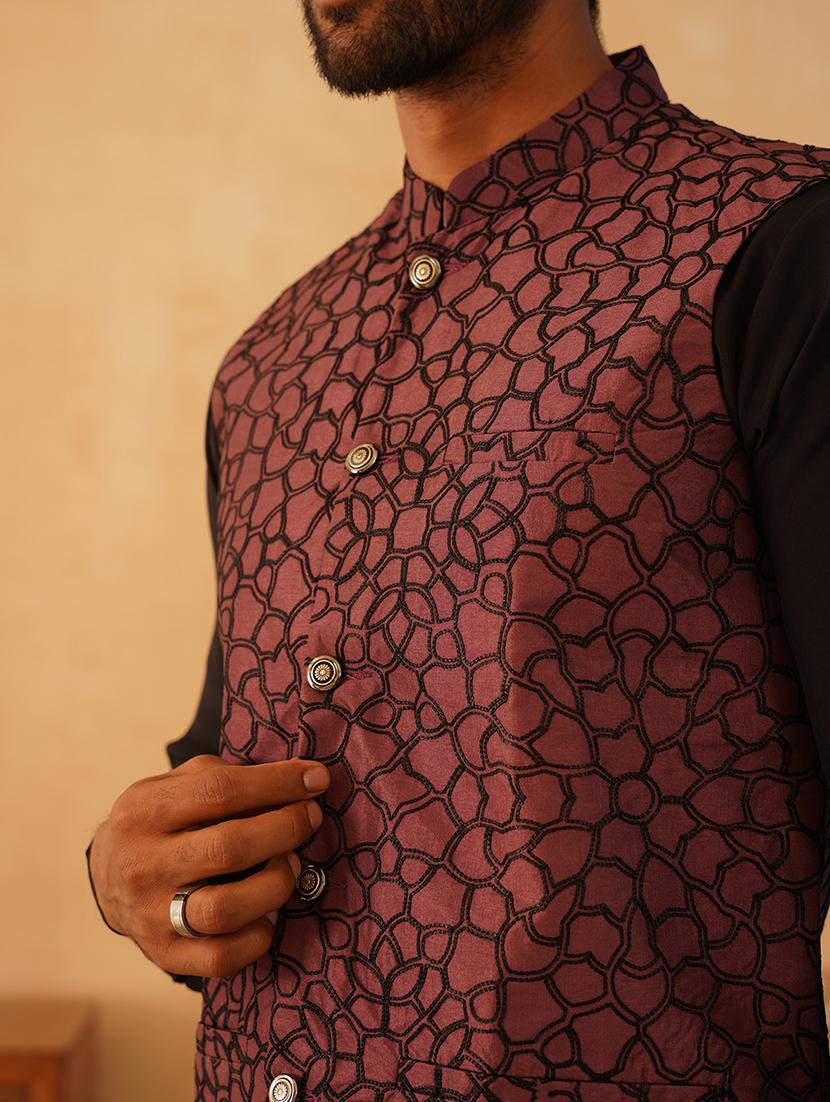 men solid kurta pyjama set with printed jacket - 21524942 - Standard Image - 5