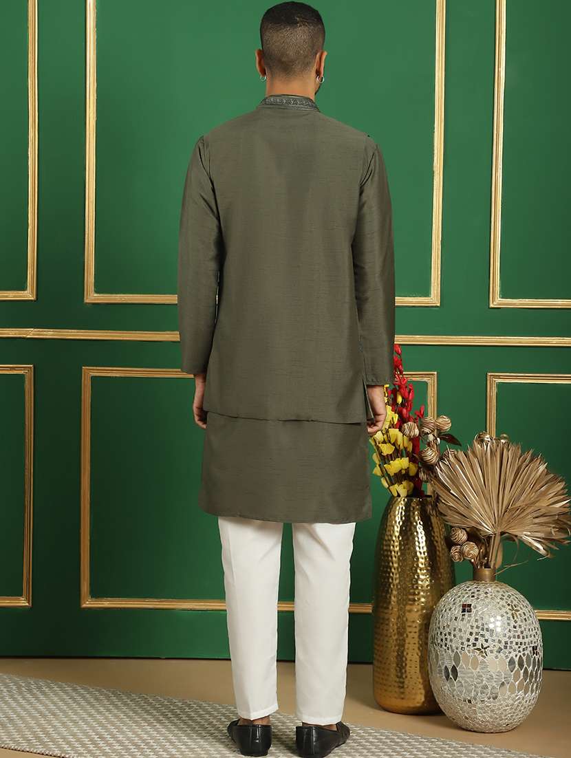 men mandarin neck kurta bottom with jacket ethnic wear set - 21524943 -  Standard Image - 3