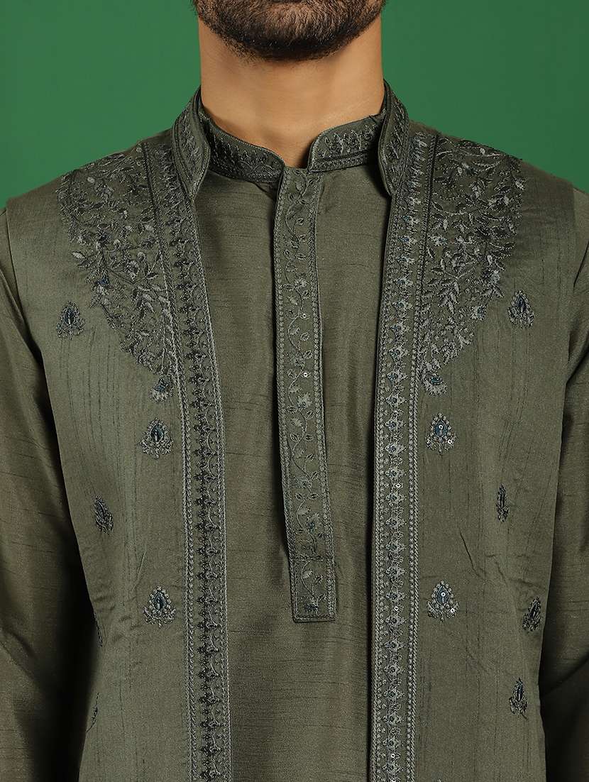 men mandarin neck kurta bottom with jacket ethnic wear set - 21524943 -  Standard Image - 5