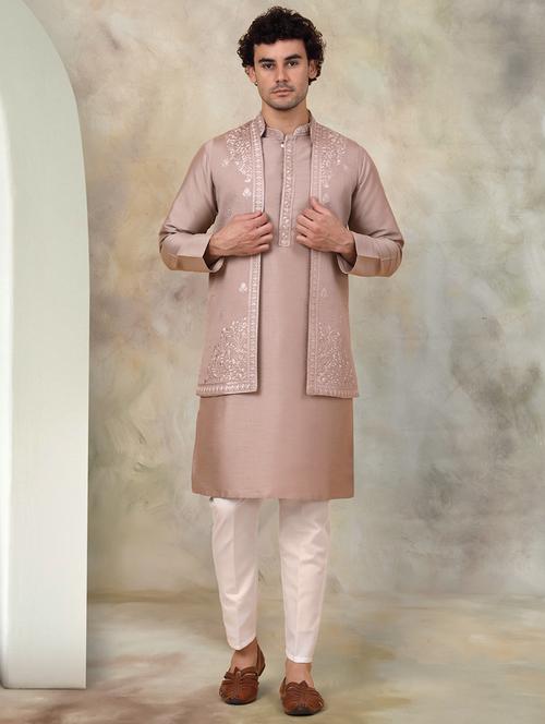 men embroidered kurta pyjama set with jacket - 21524944 -  Standard Image - 0