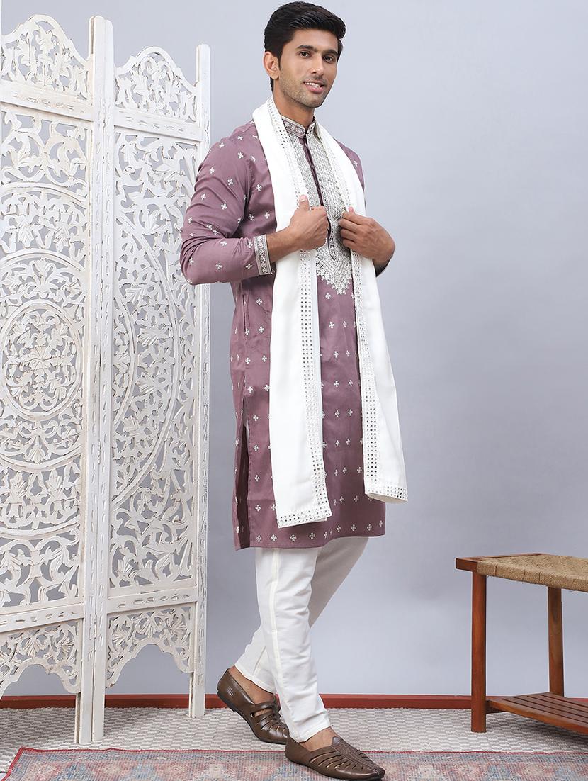 men solid with work kurta pyjama ethnic set - 21524954 -  Zoom Image - 0