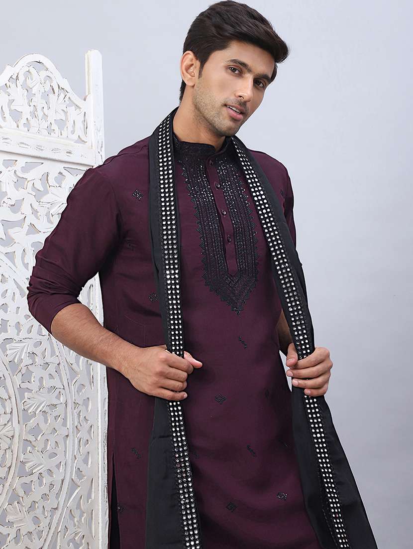 men sequins embroidered kurta pyjama with dupatta - 21524956 -  Standard Image - 3