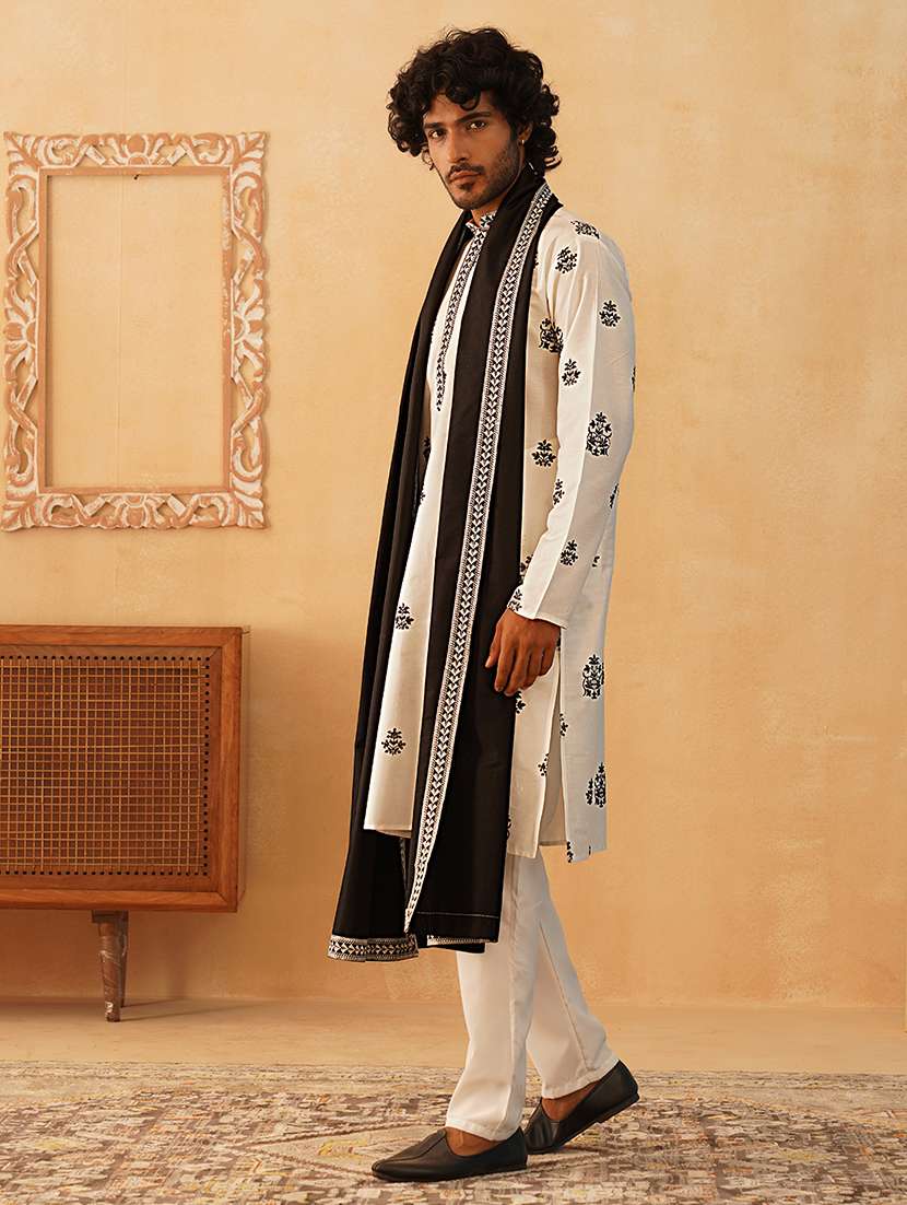 men solid with work kurta pyjama ethnic set - 21524957 -  Standard Image - 3