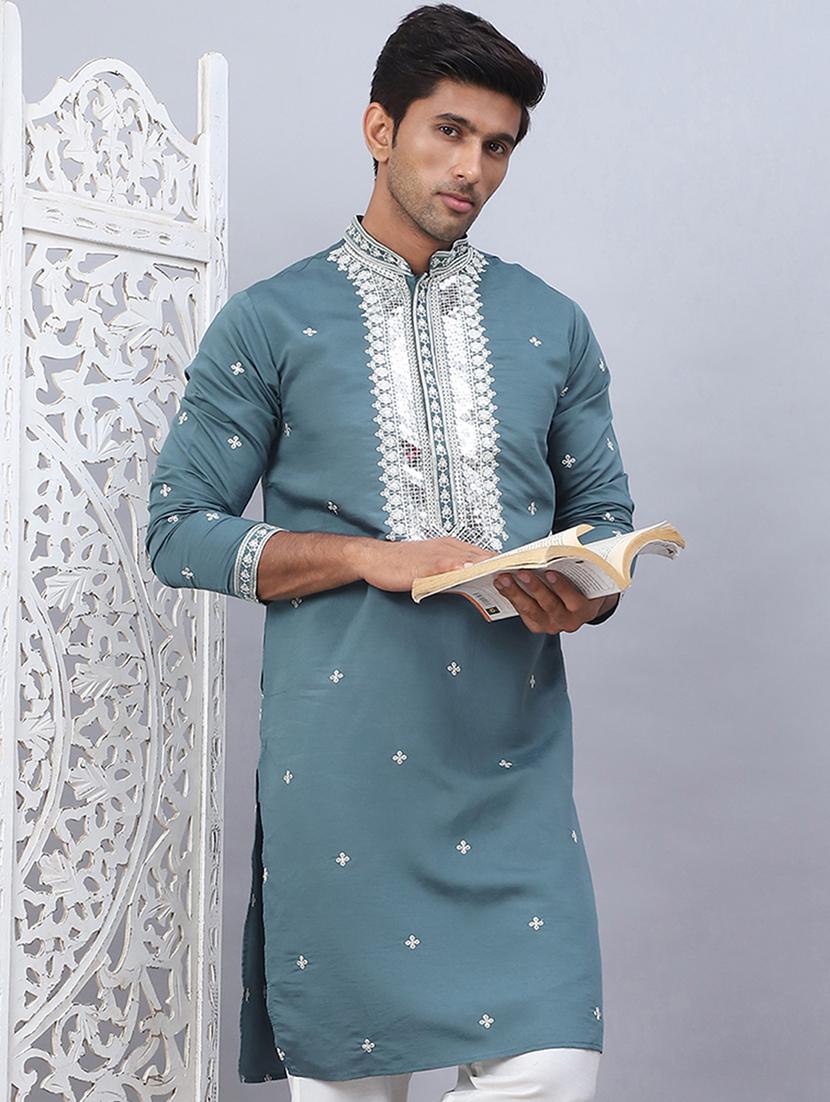 men embroidered mandarin neck long kurta - 21524964 - Zoom Image - 0