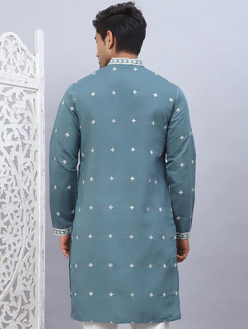 men embroidered mandarin neck long kurta - 21524964 - Standard Image - 3