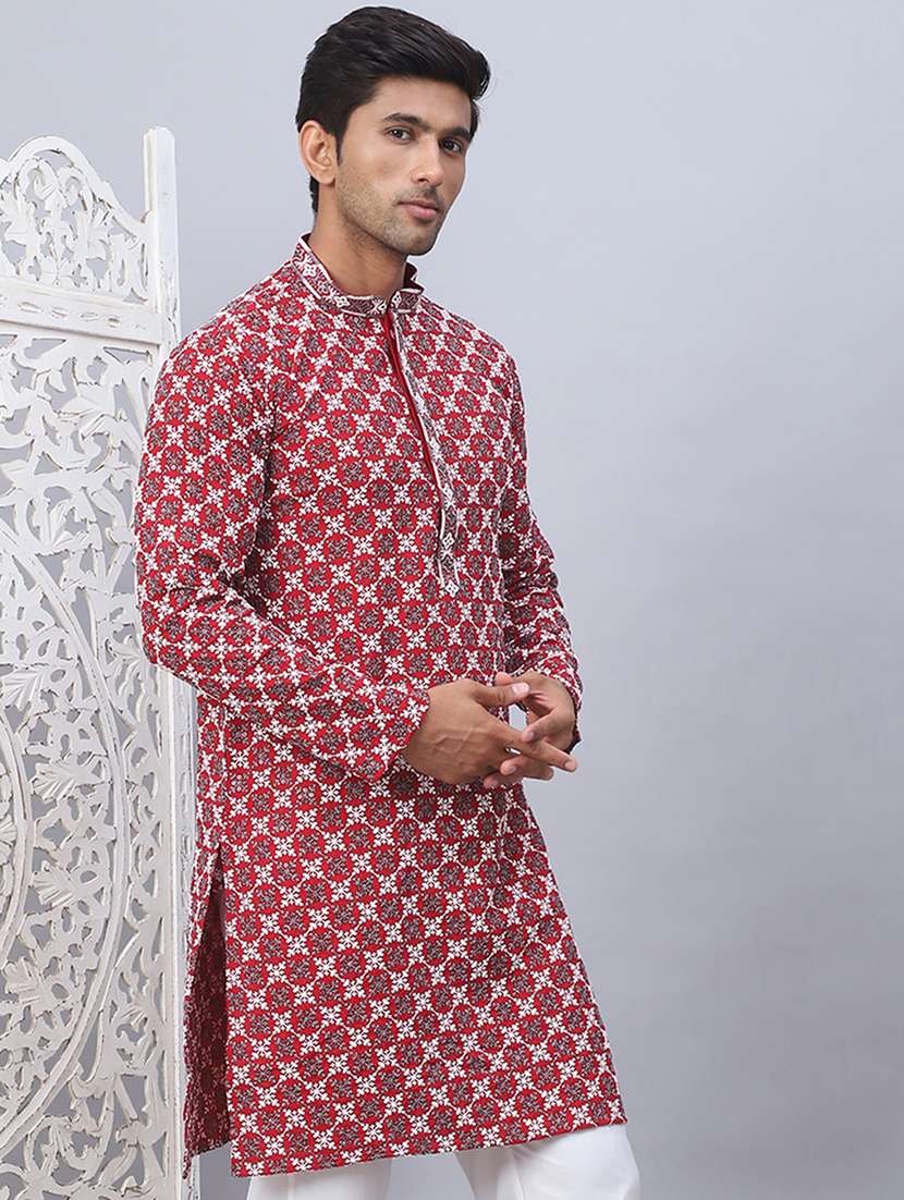 men printed mandarin neck long kurta  - 21524977 -  Standard Image - 3
