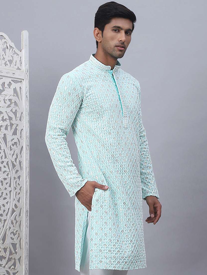 men embroidered mandarin neck long kurta  - 21524980 -  Standard Image - 3