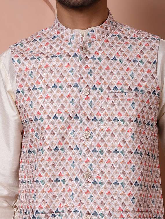 men mandarin neck printed nehru jacket - 21524982 - Standard Image - 5
