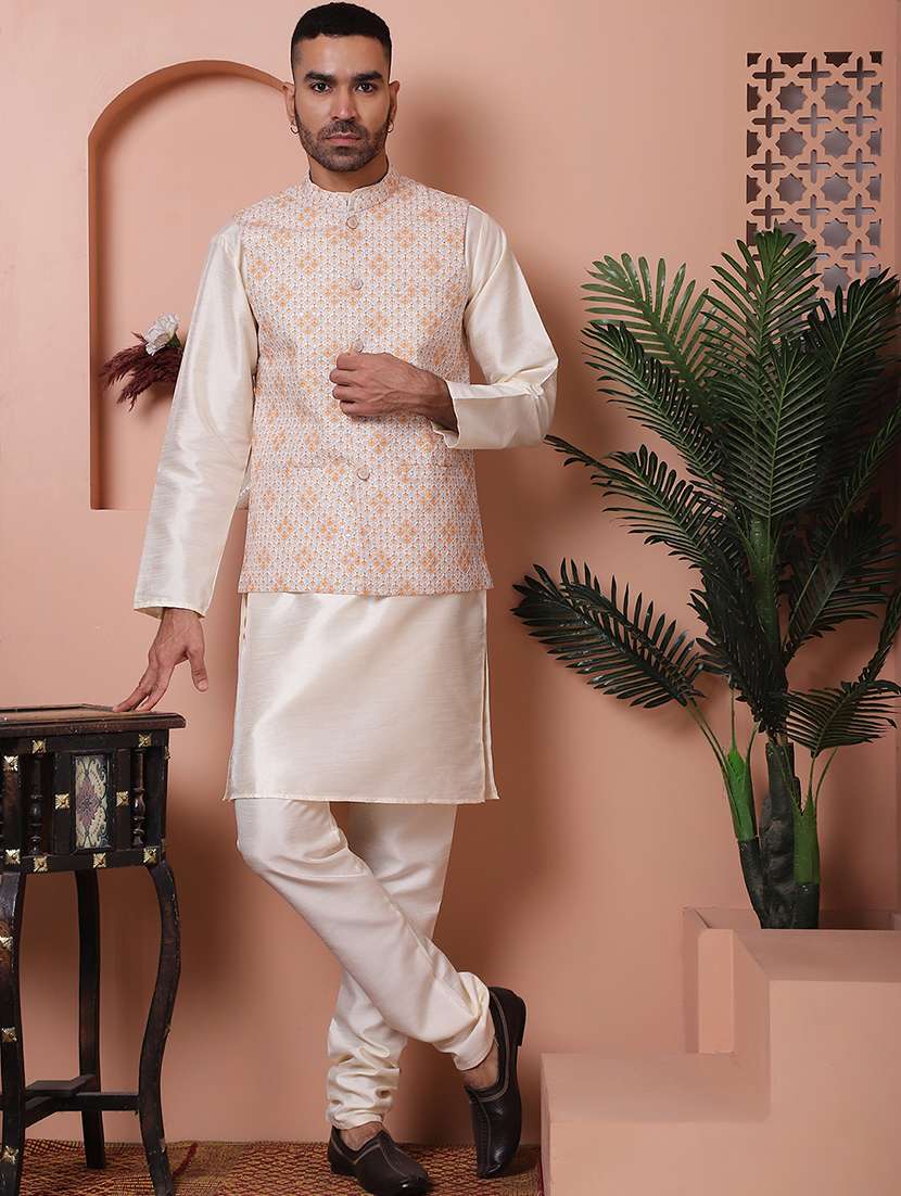 men mandarin neck printed nehru jacket - 21524983 - Standard Image - 3