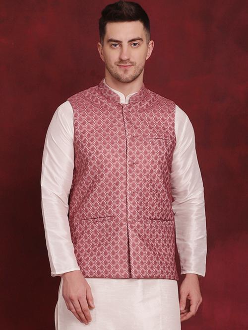 men mandarin neck self-designed nehru jacket - 21524994 - Standard Image - 0